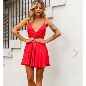 COPY - Selfie Leslie: Red cami mini dress: Secret Place Strappy Tie Back Party